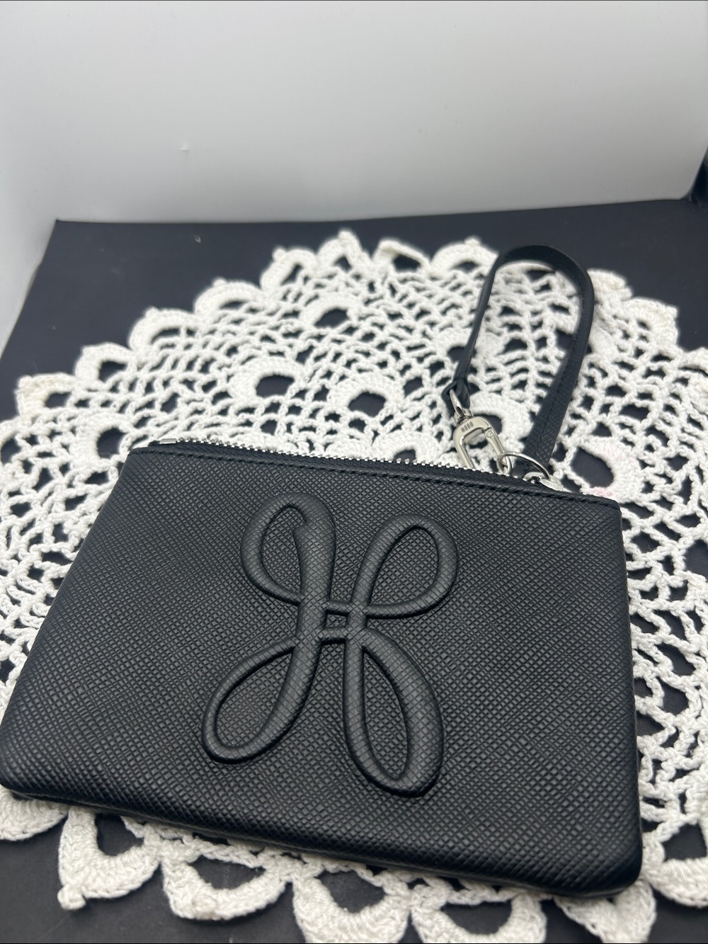 HOBO Black Embossed Logo Wristlet Pouch